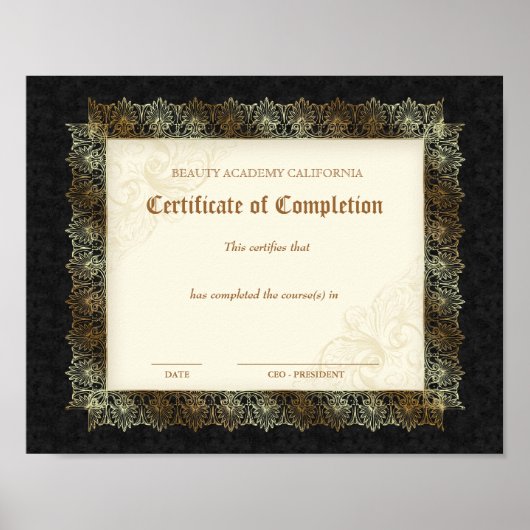 Beauty Diploma Certificate of Completion Black Poster (Voorkant)