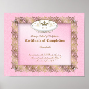 Beauty Diploma Certificate of Completion Pink Gold Poster