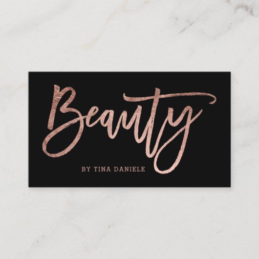 Beauty elegant faux roos gold typografie zwart visitekaartje (Voorkant)