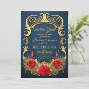 Beauty en de Beast Red Rose Sweet 16 Invitations Kaart