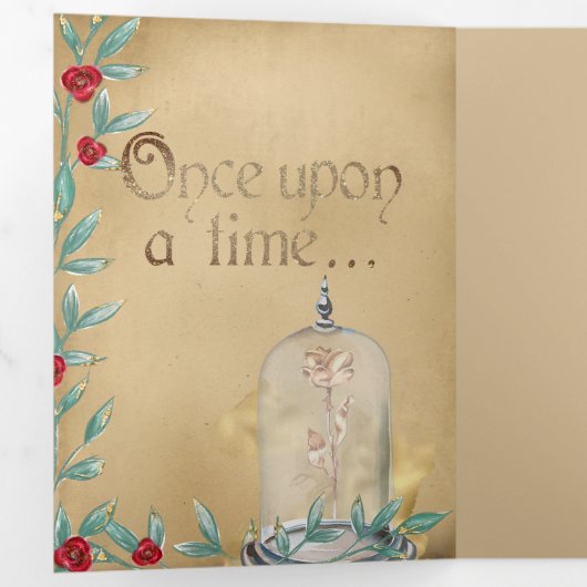Beauty en het Beast Fairytale  Storybook Drieluik Uitnodiging (Binnenzijde eerst)