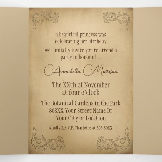 Beauty en het Beast Fairytale  Storybook Drieluik Uitnodiging (Binnenkant midden)