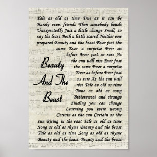 Beauty en het Beast Manuscript zong Lyric Poster