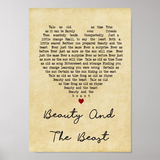 Beauty en het  hart van het beest Lyric Poster (Voorkant)