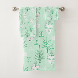 Beauty Facets Botanical Pattern Mint Green Bad Handdoek