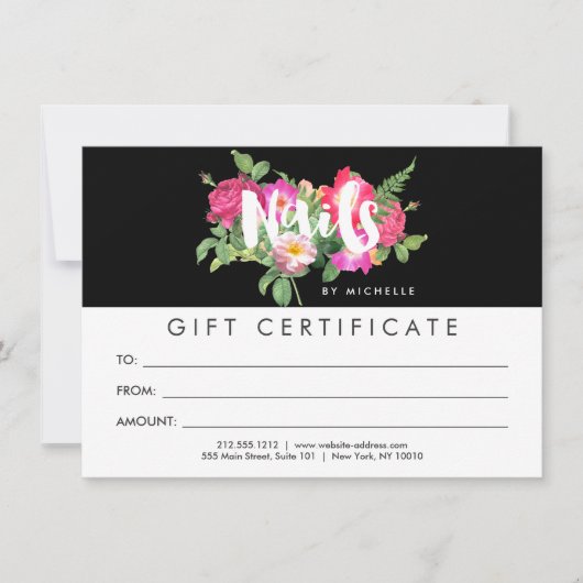 Beauty Florals Nail Salon Black Gift Certificate (Voorkant)