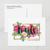 Beauty Florals Nail Salon White Briefkaart (Voorkant / Achterkant)