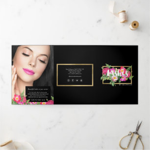 Beauty Florals Wimper Extenties Zwart Brochure Drieluik Kaart