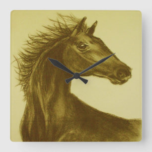"Beauty" Horse Wall-klok Vierkante Klok