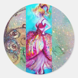 BEAUTY IN PINKDRESS/Magic Butterfly Plant Ronde Sticker