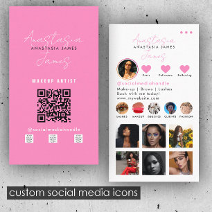 Beauty Influencer Social Media QR Code Roze Visitekaartje