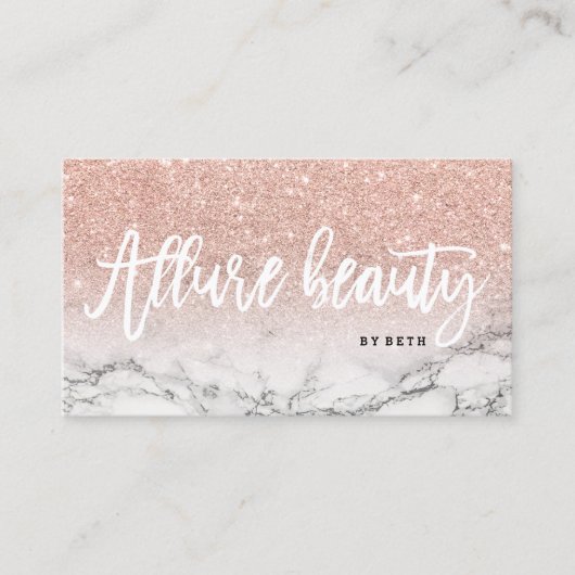 Beauty logo typography roos gold glitter marmer visitekaartje (Voorkant)