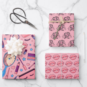Beauty Makeup Cosmetics Wrapping Paper Set of 3