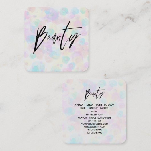 ** BEAUTY Modern Kleurrijke Pastel Regenboog Abstr Vierkante Visitekaartje (Voorkant / Achterkant)