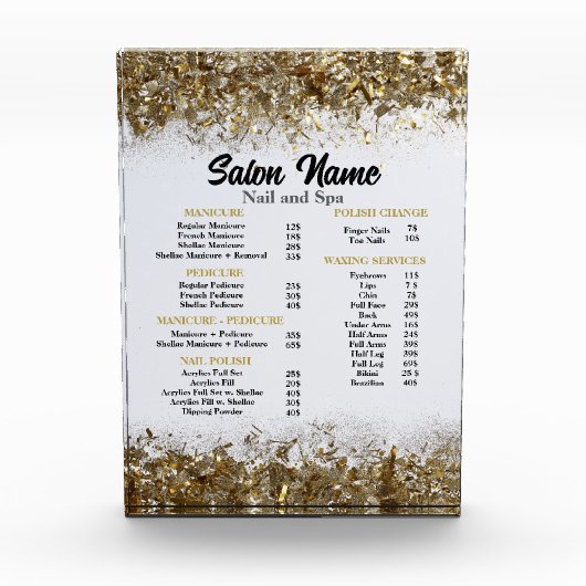 Beauty Nail Salon Prijs Lijst menu goud confetti Fotoblokken (Voorkant)