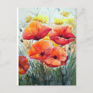 BEAUTY OF FLOWER POPPIES , WATERCOLOR PAINTING BRIEFKAART