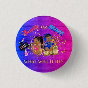 Beauty or Beats Blau Hot Pink Goud Geslacht Reveal Ronde Button 3,2 Cm