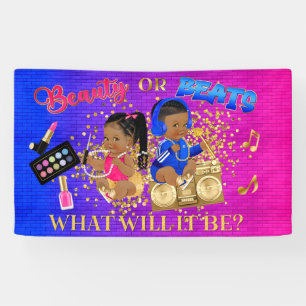 Beauty or Beats Blau Hot Pink Goud Geslacht Reveal Spandoek