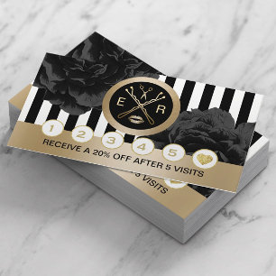 Beauty Salon Black Floral Modern Stripes Loyalty