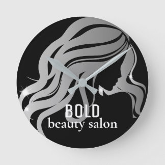 Beauty Salon Business Name Metallic Silver + Black Ronde Klok