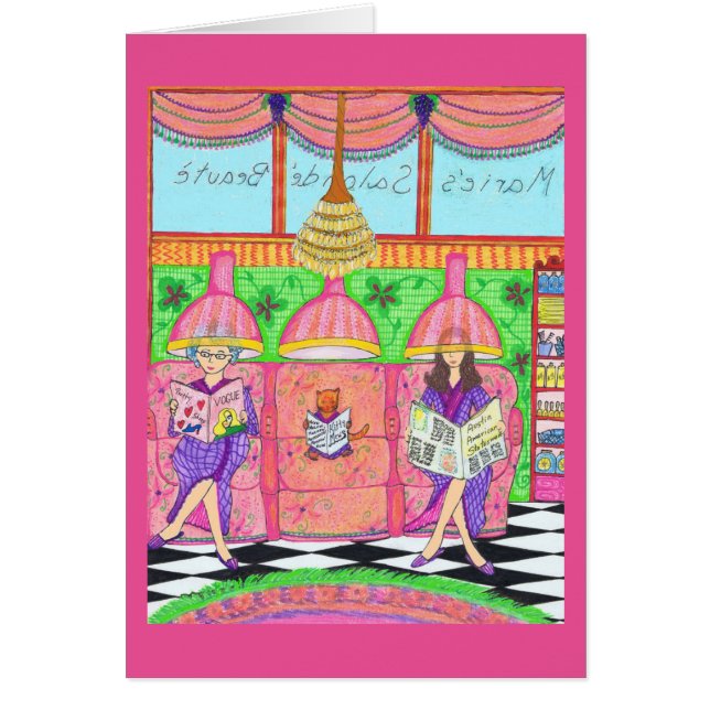 Beauty Salon Card met kat, moeder en grootmoeder (Voorkant)