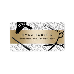 Beauty Salon  Floral Pattern Gold Stripe Etiket