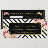 Beauty Salon Gift Certificate Gold Floral Stripes (Voorkant / Achterkant)