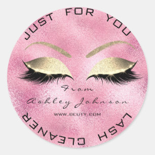 Beauty Salon Glitter Pink Gold Lash Cleaner Glass Ronde Sticker