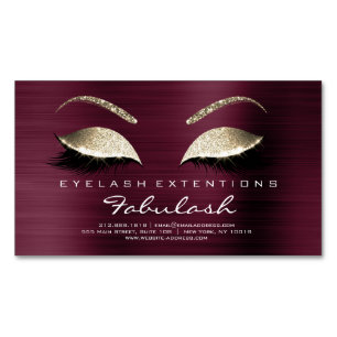 Beauty Salon Gold Glitter Adress Lashes Burgundy Visitekaartje Magneet