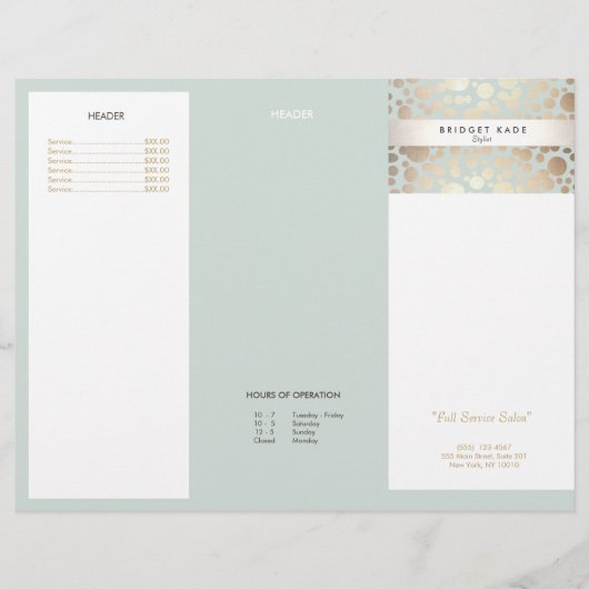 Beauty Salon Gold Light Blue Circle Menu Brochure (Devant)