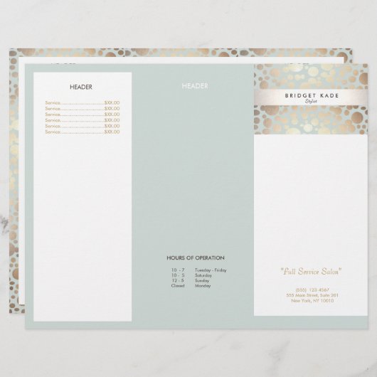 Beauty Salon Gold Light Blue Circle Menu Brochure (Devant / Derrière)