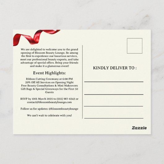 Beauty Salon Grand Opening Uitnodiging (Achterkant)