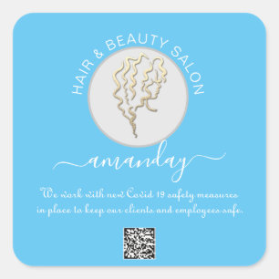 Beauty Salon Hair Covid Reopen Logo Hair QR CODE Vierkante Sticker