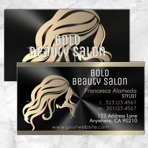Beauty Salon Hair Stylist geborsteld Zwart + Goud Visitekaartje