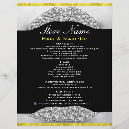 Beauty Salon List of Services Flyer Diamonds (Voorkant)