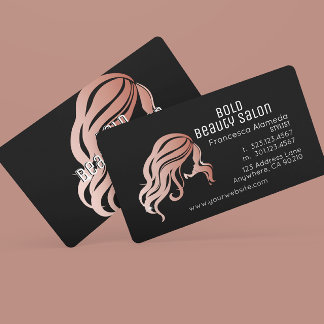 Beauty Salon Metallic Roos Goud Haar Stylist Zwart Visitekaartje
