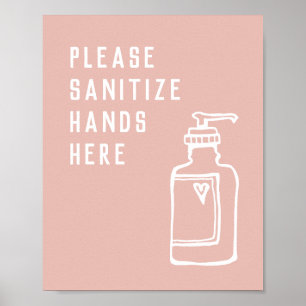 Beauty Salon Minimalist Roze Sanitize Hands hier Poster