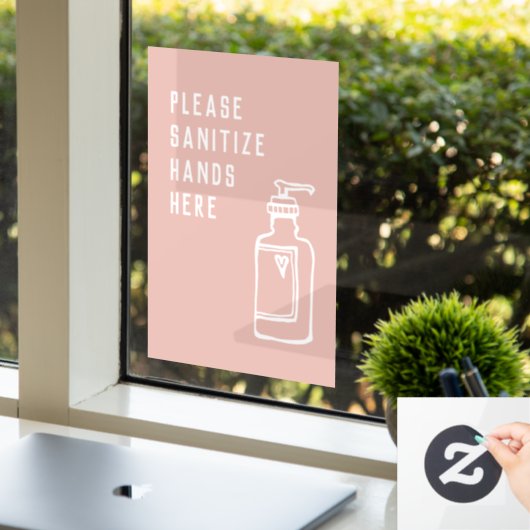 Beauty Salon Minimalist Roze Sanitize Hands hier Raamsticker (Kantoor)