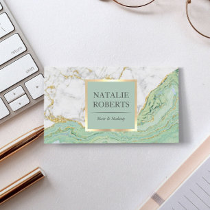 Beauty Salon Mint & Gold Agate Modern Marble Visitekaartje