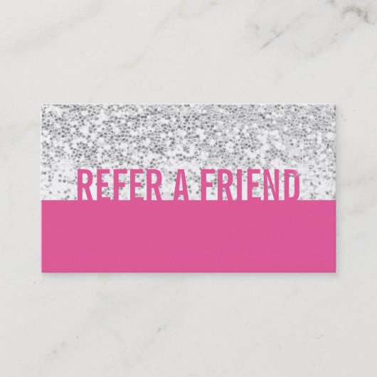 Beauty Salon Modern Pink & Silver Sequins Referral (Voorkant)
