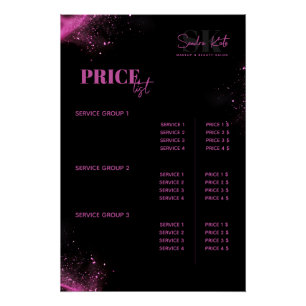 Beauty Salon MUA Haar Zwarte Neon Roze Prijslijst Perfect Poster