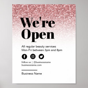 Beauty Salon Open voor zakelijk Roos Gold Glitter Poster