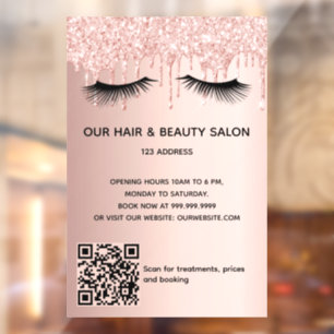 Beauty salon roos Gold glitter zweeft QR-code Raamsticker