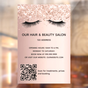 Beauty salon roos Gold glitter zweeft QR-code Raamsticker
