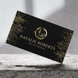 Beauty Salon Script Monogram Logo Gold Confetti Afsprakenkaartje