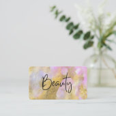 *~* BEAUTY Script Gold Foil Pink Visitekaartje (Staand voorkant)