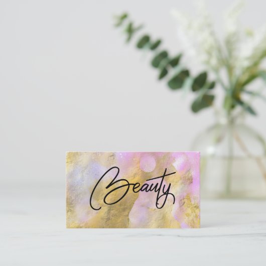 *~* BEAUTY Script Pink Gold Foil Visitekaartje (Staand voorkant)