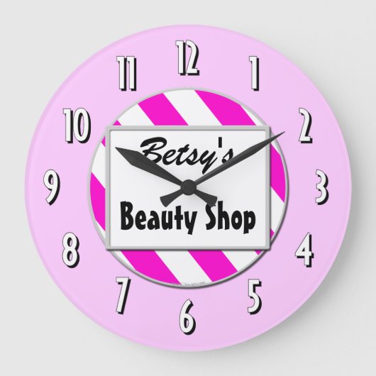 Beauty Shop Pink White Custom Retro Clock Grote Klok (Voorkant)