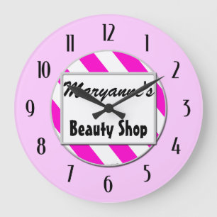 Beauty Shop Pink White Editable Clock with Numbers Grote Klok