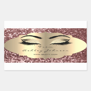 Beauty Spark Glitter Roos Gold Lash Eyes Square Rechthoekige Sticker